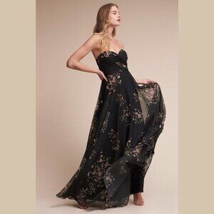 BHLDN Jenny Yoo ADELINE Black Floral chiffon strapless dress